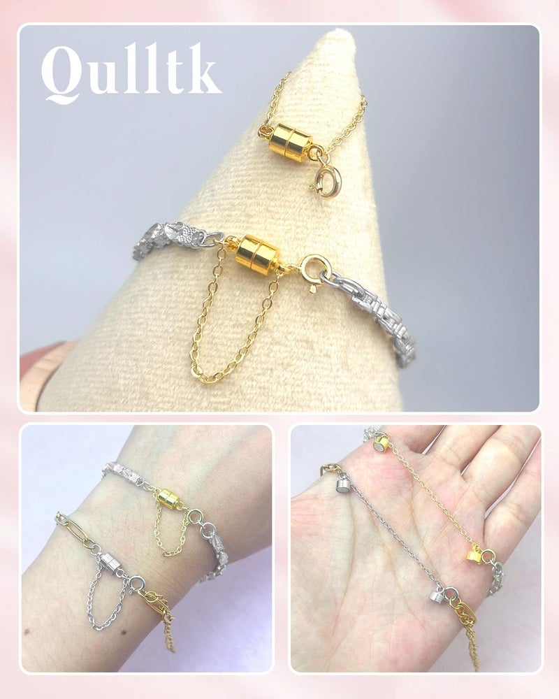 MKCYD 8Pcs Magnetic Bracelet Clasps and Closures with Safety Chain Never Fall Gold Bracelet Extender Converter Magnetic Clasps for Women - Image 3